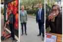 Some of the images shared by James Palmer during his campaign. With him (centre) is Brandon Lewis, the NI minister who came to Peterborough to support him.