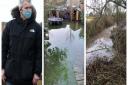 MP Steve Barclay (left) and flooding in March during the winter (centre) and an overgrown ditch in Tydd St Giles that concerned residents.
