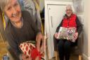 Aria Court Care Home relative Jill Fowler (right) donated fidget pillows to residents living with dementia (one is pictured left) at the March home.