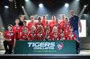 Former England rugby captain Martin Johnson with the cup-winning St Neots rugby under 11s team and coaches.