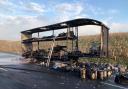 The A14 was closed in both directions this morning (Tuesday March 15) after a lorry caught fire.