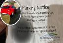 Penny Whitwell was landed with a parking notice, which Huntingdonshire District Council said it does not recognise, for parking in her usual place (inset).