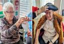 Hickathrift House Care Home residents enjoy cotton candy (left) and try on the mayoral robe (right)