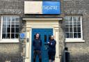 Installations manager, Dean Drew, and senior fitter Jamie Roebuck, outside the Angles Theatre, Wisbech