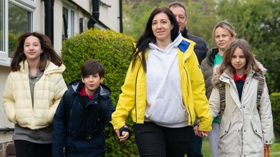 Wisbech Standard: Just over 50 visas have been issued to Ukrainian refugees to stay with families in East Cambridgeshire under the Homes for Ukraine sponsorship scheme. Pictured: Alikhan Yusupov, 10, (second left) and Miroslava Starkova, 11, (right) walk to Caldecote Primary School since they fled their home in Kharkiv, Ukraine and moved to Cambridgeshire. Wisbech Standard: Just over 50 visas have been issued to Ukrainian refugees to stay with families in East Cambridgeshire under the Homes for Ukraine sponsorship scheme. Pictured: Alikhan Yusupov, 10, (second left) and Miroslava Starkova, 11, (right) walk to Caldecote Primary School since they fled their home in Kharkiv, Ukraine and moved to Cambridgeshire.