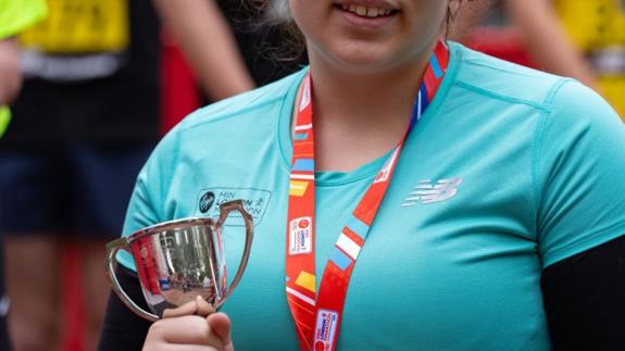 Wisbech Standard: Chloe Lewis, of March, won gold in the under 17s women’s wheelchair race at the London Mini-Marathon. Wisbech Standard: Chloe Lewis, of March, won gold in the under 17s women’s wheelchair race at the London Mini-Marathon.