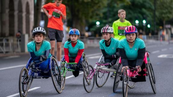 Wisbech Standard: Chloe Lewis, of March, won gold in the under 17s women’s wheelchair race at the London Mini-Marathon. Wisbech Standard: Chloe Lewis, of March, won gold in the under 17s women’s wheelchair race at the London Mini-Marathon.