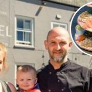 Emily Phipps, son Reggie and Richard Crouch at The Angel at Watlington and the new seafood platter.