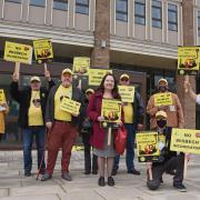 A protest outside County Hall in Norwich against the proposed incinerator in Wisbech. Picture: Danielle Booden