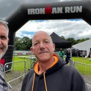 Three Counties Running Club duo Andy Woolley and Arthur Sargeant at the Ironman UK event in Bolton