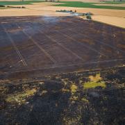 Around 100 acres were destroyed and agricultural buildings damaged after a field fire in Euximoor Drove, Christchurch.