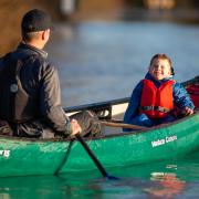Anthony Gleave and Son Arthur (3) enjoy the A1101 by Canoe after flooding..
A1101, Welney
Sunday 27 December 2020. 
Picture by Terry Harris.