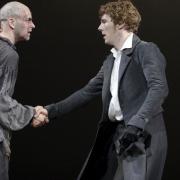 The Creature (Jonny Lee Miller) and Victor Frankenstein (Benedict Cumberbatch) in National Theatre Live's Frankenstein. Picture: Catherine Ashmore