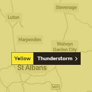The Met Office has issued a yellow warning for thunderstorms across Herts and Cambs. Picture: Met Office