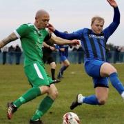Action between Whittlesey Athletic and Newport Pagnell Town in the FA Vase.