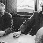 Playing dominoes at the Railway Tavern, Shippea Hill, just before it closed as a pub.