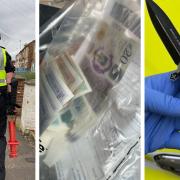 Drugs, cash, and a knife were seized during two police raids in March.