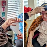 Hickathrift House Care Home residents enjoy cotton candy (left) and try on the mayoral robe (right)