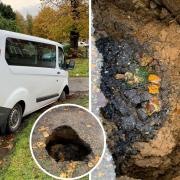 A van has fallen into a sinkhole in Lynn Road, Wisbech this afternoon.