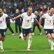 England’s Harry Kane, centre, Jude Bellingham, left, and Declan Rice, right, are on the Ballon d’Or shortlist (Nick Potts/PA)