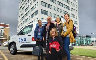 The College of West Anglia (CWA) will be taking language learning on the road, delivering free English lessons to prospective students. Pictured are ESOL students with ESOL lecturer, Anna Hodkinson (second left)